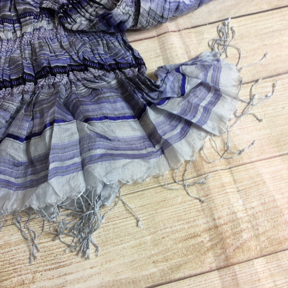 Eileen Fisher 100% silk purple stripe fringe scarf - Picture 3 of 4